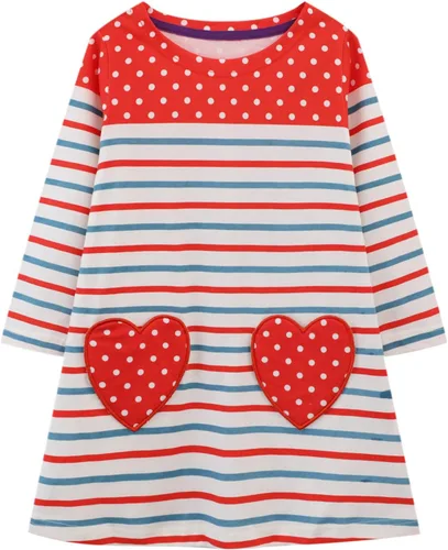Vista 11 de HILEELANG Vestido de manga larga para niña pequeña, de algodón, con apliques, ropa casual para Navidad