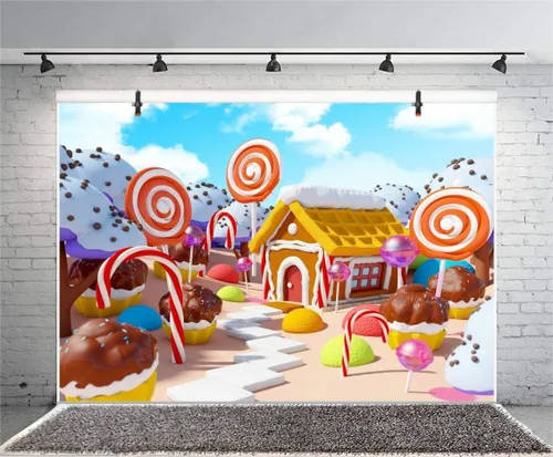 Vista 4 de Yeele Fondo de 15 x 10 pies para fotografía, cuento de hadas, caramelo, paisaje, fantástico, bastón de casa, caramelo, piruleta, cupcake, fiesta