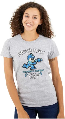 Vista 3 de Brisco Brands Camiseta retro Mega Man Running and Gunning para mujer