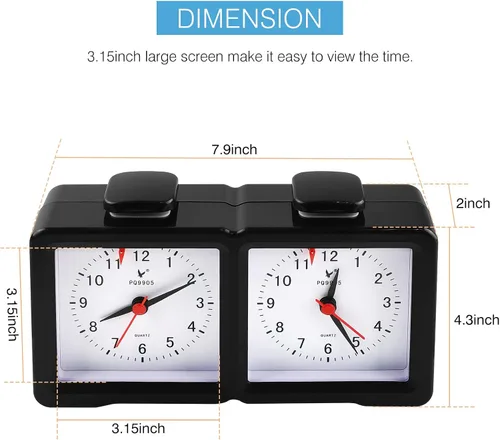 Vista 6 de LEAP Reloj analógico de ajedrez tradicional con dos grandes diales de ajedrez temporizador para ajedrez, ajedrez chino e I-GO (PQ9905)