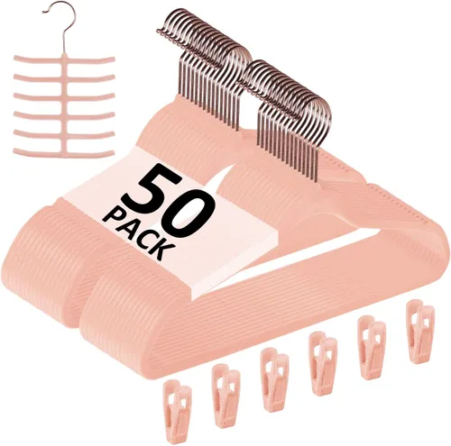 Vista 16 de VECELO Perchas de Terciopelo Premium para Ropa de Servicio Pesado (Paquete de 25) - Antideslizantes y que Ahorran Espacio con 6 Clips para Dedos
