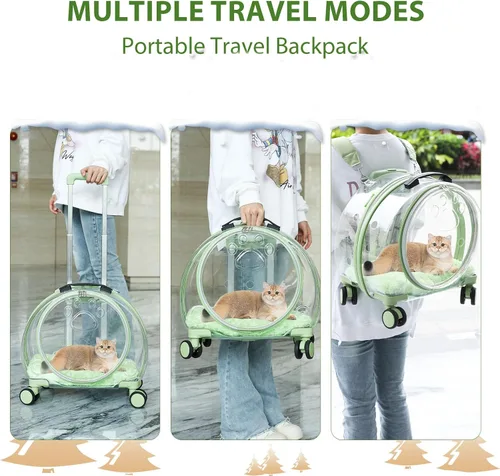 Vista 5 de Transportador transparente y completamente transpirable rígido para gatos con ruedas giratorias para perros, gatos, múltiples opciones