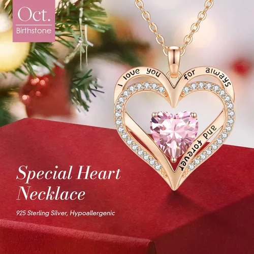 Vista 130 de CDE Collares de piedra natal para mujer, plata de ley 925, collar con colgante de corazón para siempre, Navidad, cumpleaños, aniversario, día de San