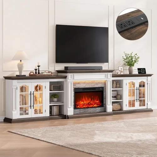 Vista 12 de 8-Color Electric Fireplace TV Stand, 104" Entertainment Center with Heater Negro