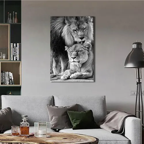 Vista 3 de Póster de león de África, foto minimalista moderna y minimalista, arte de pared de león y leona para sala de estar, lienzo de pintura de animales