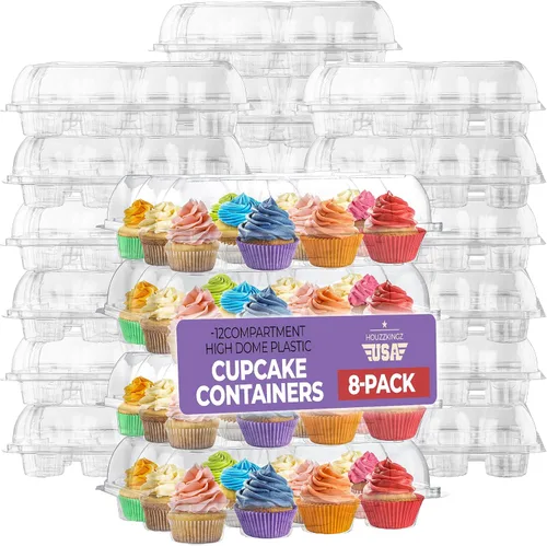 Vista 10 de Cajas de plástico para cupcakes 6 compartimentos – Paquete de 42 Soporte desechable de docena de magdalenas con tapa a granel Cajas apilables
