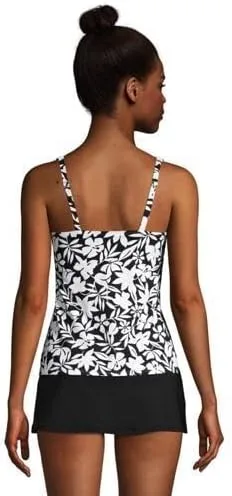 Vista 2 de Lands' End Traje de baño tankini largo resistente al cloro con cuello cuadrado y aros para mujer con tirantes ajustables
