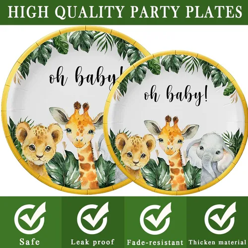 Vista 3 de Platos para baby shower de safari, decoración dorada de animales de la selva para 24 invitados, suministros temáticos de safari en la selva, platos