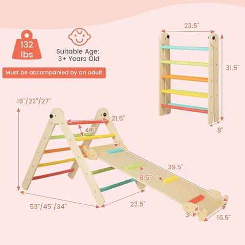 Vista 8 de Costzon Juguetes de escalada para niños pequeños, 4 en 1 plegables de madera Montessori para niños, juguetes de escalada triangulares con rampa