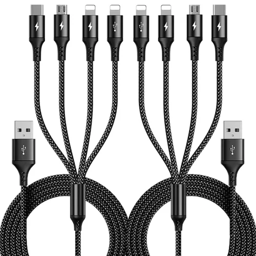 Vista 8 de RULUS Cable de carga múltiple corto [2 unidades/13.8 in], cable multiUSB 4 en 1, cable de carga rápida trenzado, cable de carga USB universal