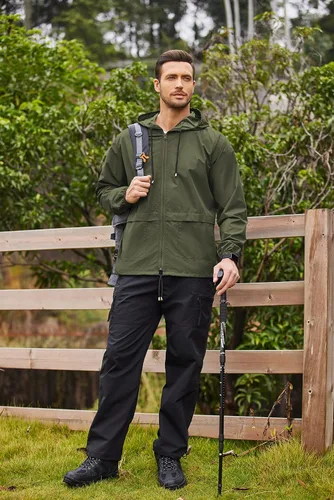 Vista 3 de COOFANDY Chaqueta impermeable plegable para hombre, impermeable, con capucha, ligera, clásica, para ciclismo