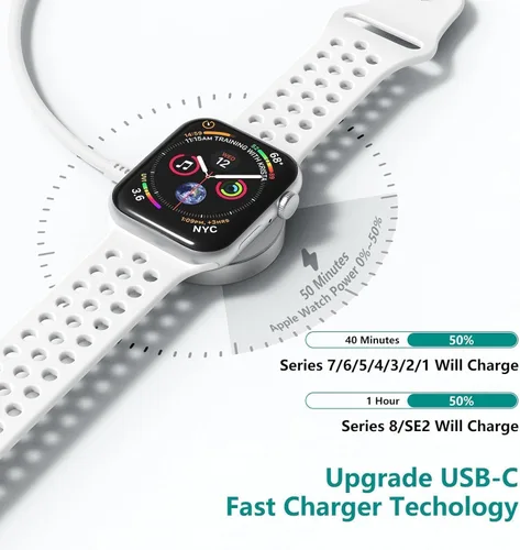 Vista 3 de Cable de carga Apple Watch 3 en 1, cable de carga magnético rápido de 1.8 m iWatch/USBC/Lightning a USB C y bloque de pared tipo C para iWatch