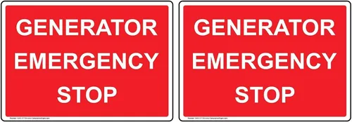 Vista 5 de ComplianceSigns. Pegatina de parada de emergencia con generador com, 5 x 3.5 pulgadas. Paquete de 4 vinilos para electricidad