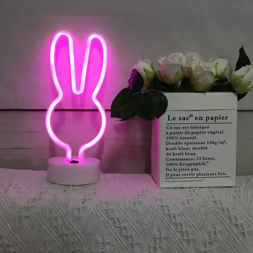 Vista 9 de BAILEY Letrero de neón de orejas de conejo, luces LED de conejo de Pascua con base con soporte, USB o 3 pilas AA, luz de neón alimentada por batería