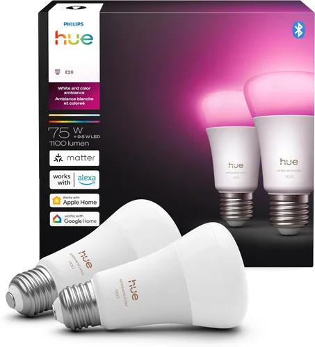 Vista 12 de Philips Hue Bombillas LED inteligentes A19 – Bombillas de 75 W sin parpadeo – Control con Hue App – Compatible con Alexa, Google Assistant y Apple