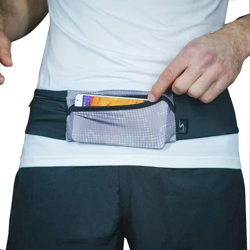Vista 12 de Riñonera ajustable de 3 bolsillos para correr, riñonera para entrenar con respaldo resistente al sudor, soporta todos los modelos de iPhone