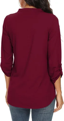 Vista 4 de NILOUFO - Blusas tipo túnica de verano para mujer, con escote en V, mangas 34 enrollables
