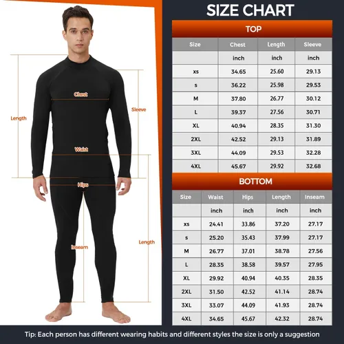 Vista 6 de CL convallaria 2 Pack Thermal Underwear for Men - Warm Fleece Lined Long Johns - Winter Gear Base Layer Tops & Bottoms Set