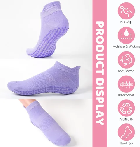 Vista 4 de AURUZA Calcetines de agarre para mujeres y hombres, calcetines de agarre de pilates, calcetines de yoga antideslizantes con agarres para barre