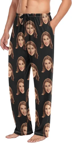Vista 4 de Pantalones de pijama personalizados con estampado de cara con foto para hombre, pantalones de pijama casuales personalizados, regalos de vacaciones