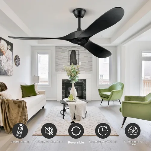 Vista 5 de Ventiladores de techo ABZ sin luces - Ventiladores de techo modernos de 52 pulgadas sin luces con control remoto, ventiladores de techo de 3 aspas