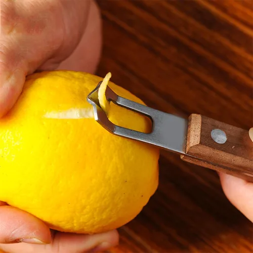 Vista 6 de 3 cuchillos para tallar canal de cóctel, mango de madera de nogal, herramienta para tallar frutas y verduras, hoja de acero inoxidable