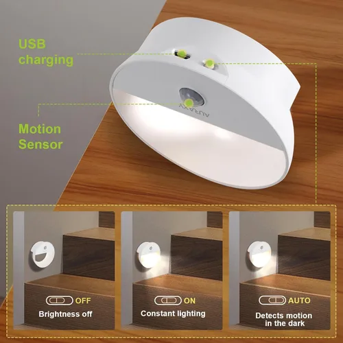 Vista 6 de AURAXY - Luz nocturna recargable con sensor de movimiento, luces nocturnas LED de batería, luz blanca fría magnética autoadhesiva con sensor