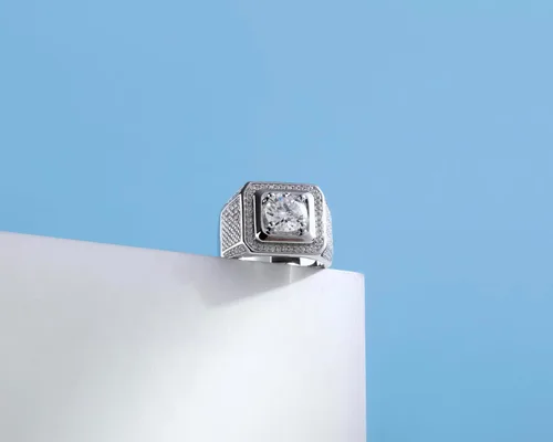 Vista 2 de Anillo de moissanita para hombre, de 2 a 5 quilates, plata de ley con diamante solitario chapado en oro blanco de 18 quilates, color D, claridad