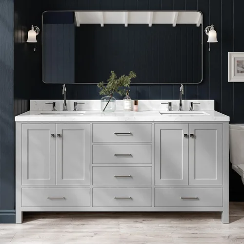 Vista 11 de ARIEL Personalizar Taylor - Tocador de baño de 72 pulgadas, madera maciza, puertas y cajones de cierre suave, color gris