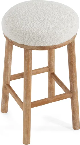 Vista 6 de Christopher Knight Home Aubrie - Juego de 2 taburetes de bar redondos de tela Boucle para isla de cocina, silla de comedor de madera sin espalda