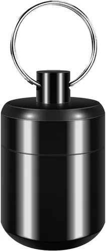 Vista 8 de Llavero pastillero - Organizador de pastillas pequeño, pastillero impermeable, llavero portátil con anillo para bolso (negro)