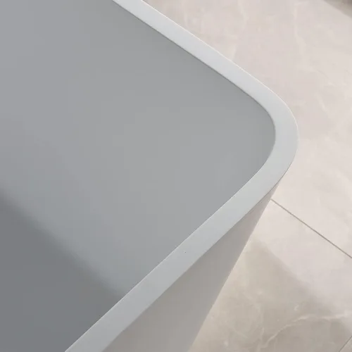 Vista 8 de Dowell - Bañera independiente de resina de piedra moderna de lujo de 60 pulgadas Bañera de superficie sólida de forma cuadrada blanca mate