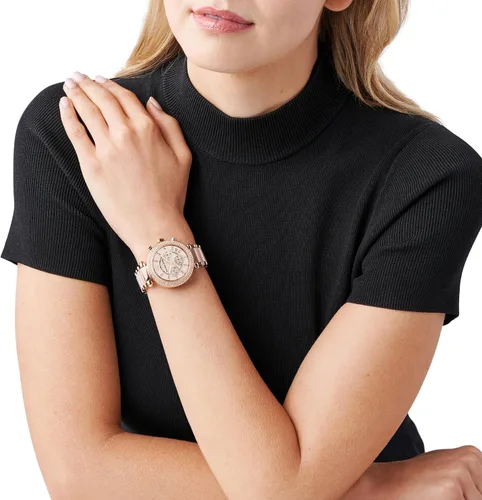 Vista 4 de Michael Kors Parker - Reloj de acero inoxidable con cristal pavé para mujer, con correa de acero, cuero o silicona