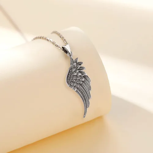 Vista 2 de LOOVE Collar de alas de ángel de plata de ley 925 con colgante de ángel de la guarda con dije de ángel, joyería de regalo para mujeres, niñas