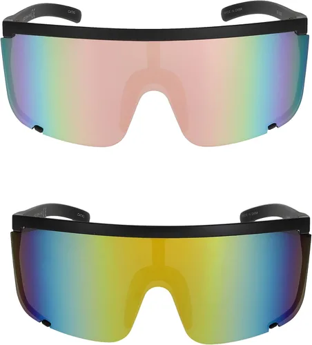 Vista 10 de Gafas de sol impecables unisex de gran tamaño con lentes espejadas, montura negra mate Espejo púrpura