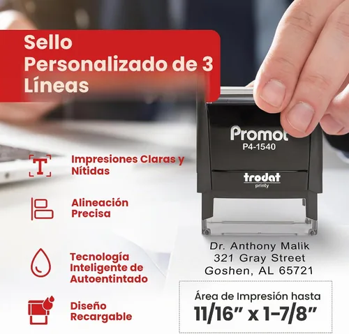 Vista 3 de Promot Sello autoentintado - Sello de goma personalizado de hasta 3 líneas