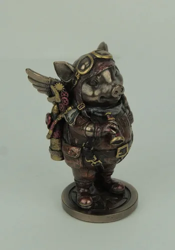 Vista 2 de Veronese Design Figura de resina Steampunk Aviator Flying Pig de 5 1/4 pulgadas, acabado de bronce