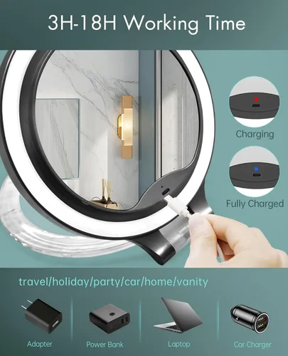 Vista 6 de FASCINATE Espejo de Aumento 10X 1X de Doble Cara con Magnificación Espejo de Tocador para Maquillaje Espejo Iluminado Recargable con 3