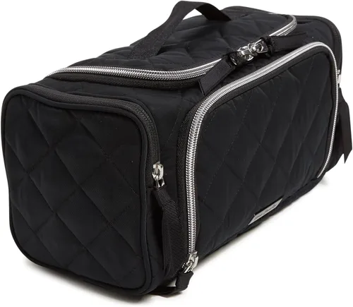 Vista 3 de Vera Bradley Bolsa organizadora de maquillaje cosmético de viaje grande de sarga para mujer, Negro