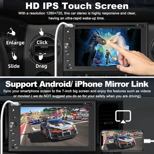 Vista 6 de Adapter-Universe - Estéreo de auto de doble DIN con Carplay y Android Auto, radio de coche de 7 pulgadas con reproductor de CD/DVD compatible