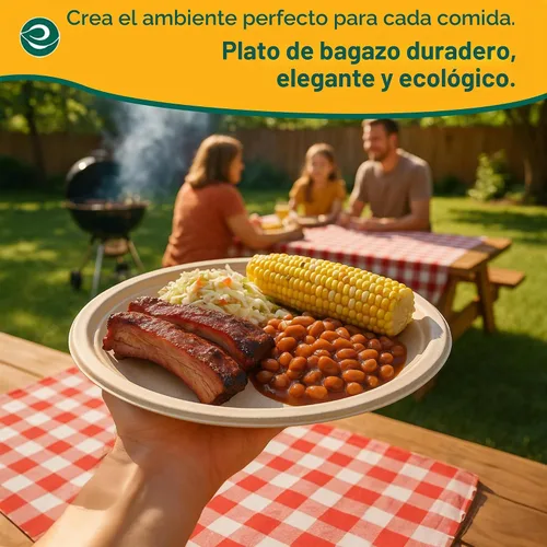 Vista 6 de ECO SOUL Platos de papel de bagazo desechables de 9 pulgadas
