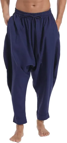 Vista 2 de perdontoo Pantalones de harén Aladdin estilo bohemio hippie con cordón para hombre