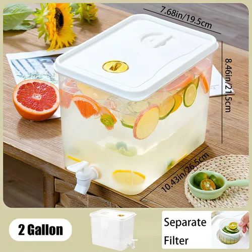 Vista 6 de Dispensador de bebidas para refrigerador, dispensador de bebidas de plástico con espita, recipiente de jugo sellado con pantalla de filtro, jarra