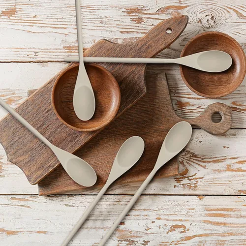 Vista 5 de Eaasty 50 cucharas de madera de 12 pulgadas para cocinar, cuchara mezcladora de madera, mango largo, utensilios de cocina ovalados para servir