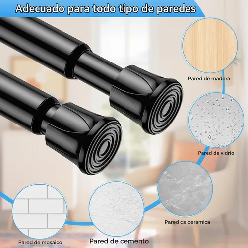 Vista 4 de Pack de 2 cortineros con resorte de tensión de 8 a 12.5 pulgadas, cortineros mini DIY sin necesidad de perforación para ventanas delgadas, armarios