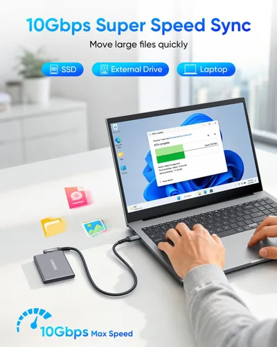 Vista 2 de SUNGUY Cable USB C 3.1 Gen 2 de 3 pies, ángulo recto Android Auto USB C, carga rápida 3A y cable de sincronización de datos de 10 Gbps compatible