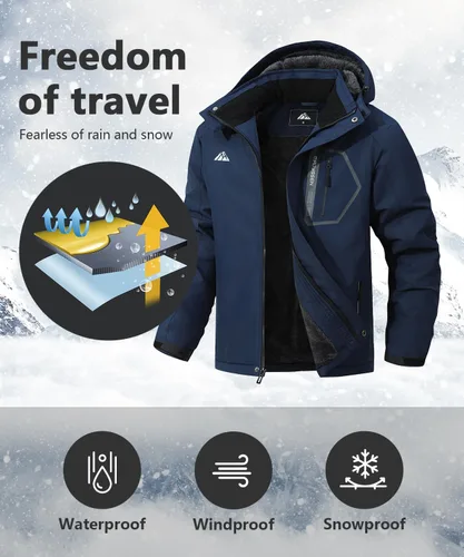Vista 3 de Chaqueta de esquí impermeable y resistente al viento para hombre, abrigo de invierno con múltiples bolsillos, adecuada para el exterior