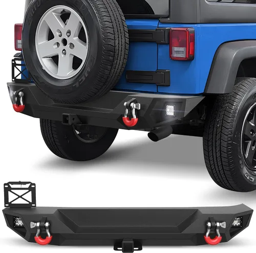 Vista 8 de Gladiator - Parachoques trasero de ancho completo para Jeep Gladiator JT, parachoques negro texturizado con luces LED, orificios de sensor y anillos