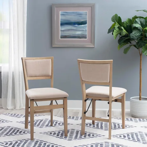 Vista 2 de Linon Keira Sillas plegables de madera rústica natural con asiento y respaldo acolchados en beige – Conjunto de 2