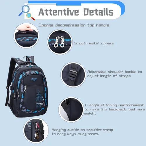 Vista 7 de Bansusu Mochila escolar para niños, de camuflaje, mochila escolar para niños, Estilo B - Azul, Mochilas Daypack